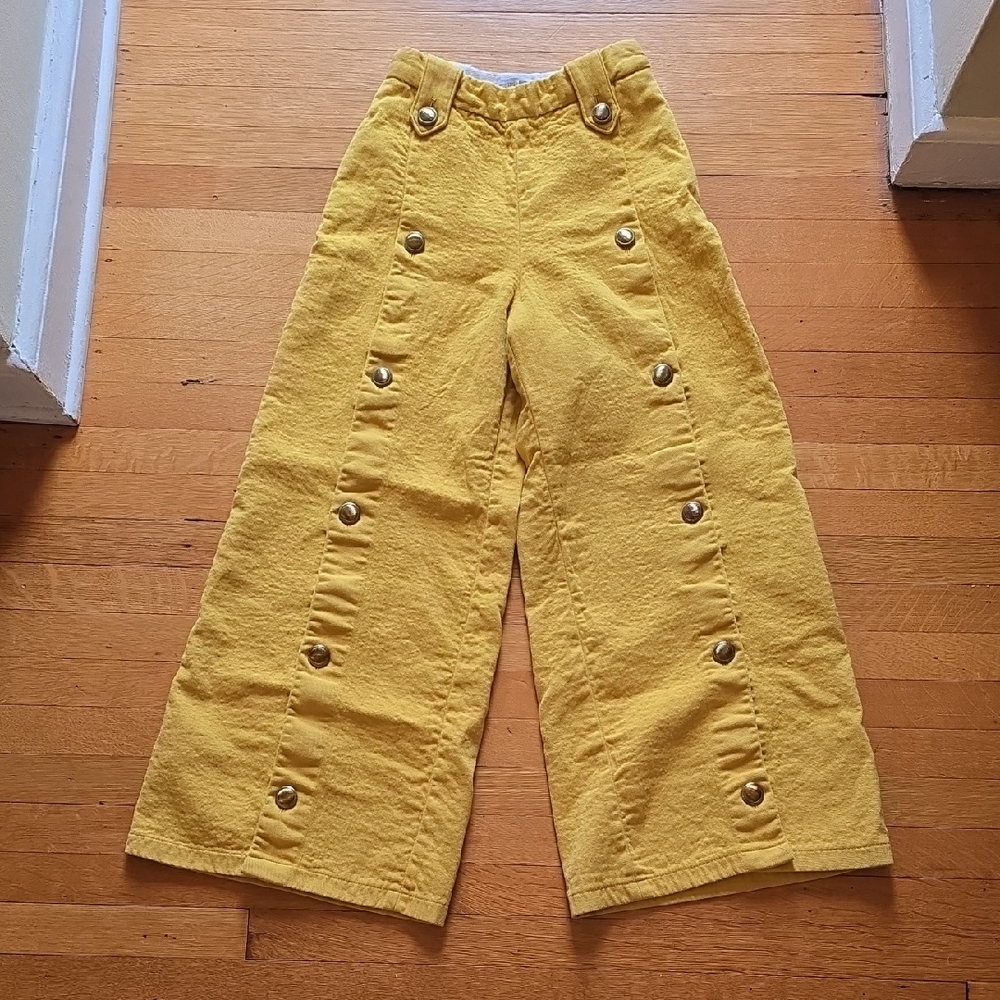 Rosetta Getty, Mustard, Wide Leg Sailor Pants w/ Front Buttons, EUC, Women's 0